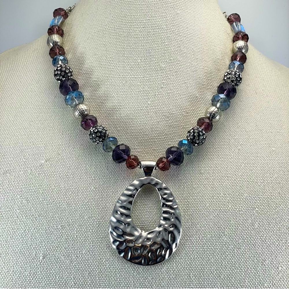 Julea Statement Glads Purple Beaded Necklace Rhinestone Pendant Necklace